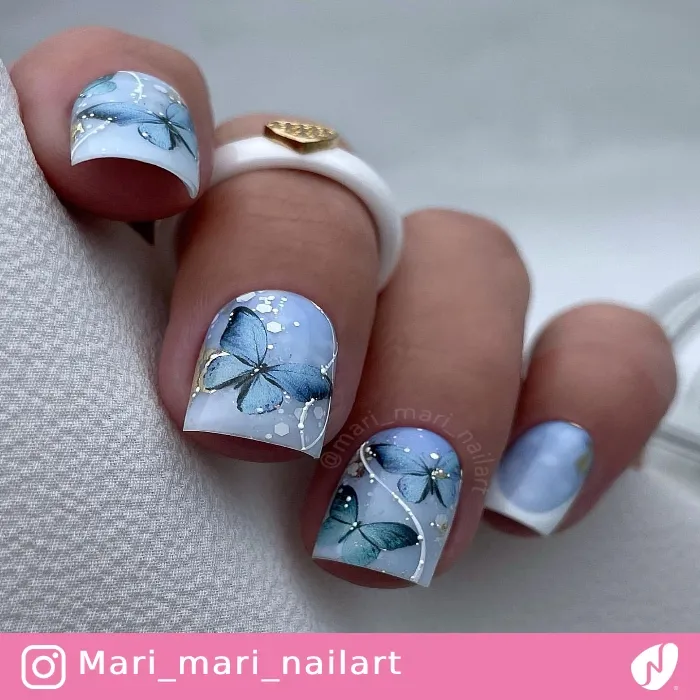 Butterfly Matte Blue Nails